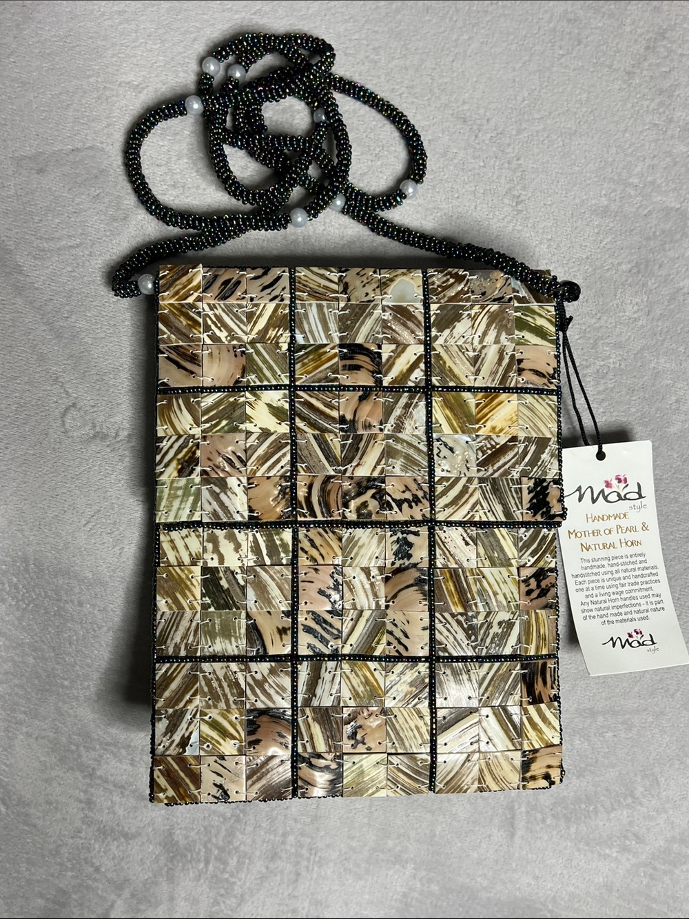 MAD Mother of Pearl & Natural Horn Mosaic Crossbody Bag - Beige Multi